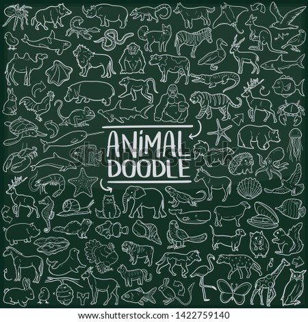 Animal Set. Chalkboard Doodle Icons. Sketch Hand Made Design Vector Art.