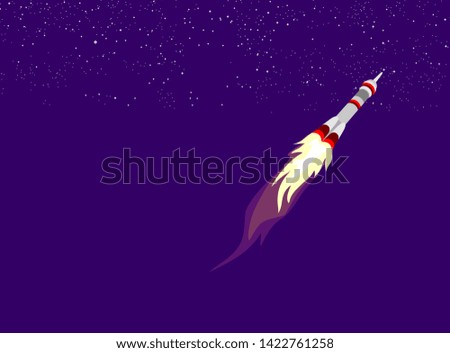 Rocket ship in a flat style. Space rocket launch with trendy flat style fluel. Project start up and development process.Innovation product, creative idea. Management. Vector illustration. Flat design.