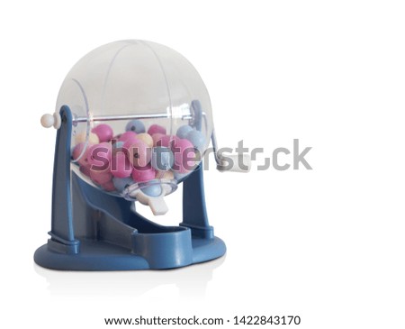 Beautiful blue numbers ball Machine Toy on white background,object background,copy space