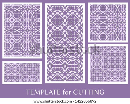 Decorative panels set for laser cutting. Geometric ornament for wedding invitation, envelope, greeting or business cards, Template for paper cut, printing, engraving wood, metal. Stencil manufacturing