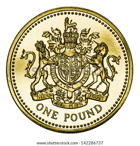Great Britain One Pound Coin Isolated on White With Clipping Path Royalty-Free Stock Photo #142286737