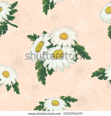 Vector chrysanthemum. Seamless pattern of golden-daisy flowers.  Template for floral decoration, fabric design, packaging or clothing.