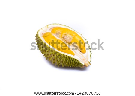 MUSANG KING Durian isolated against white background. High key images Royalty-Free Stock Photo #1423070918