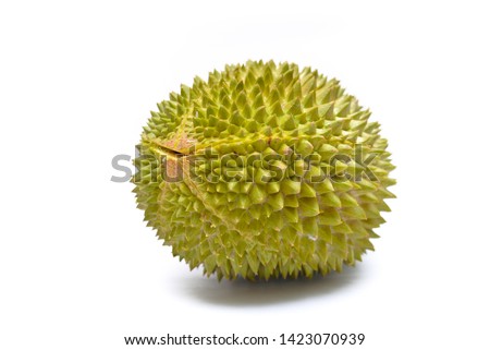 MUSANG KING Durian isolated against white background. High key images Royalty-Free Stock Photo #1423070939