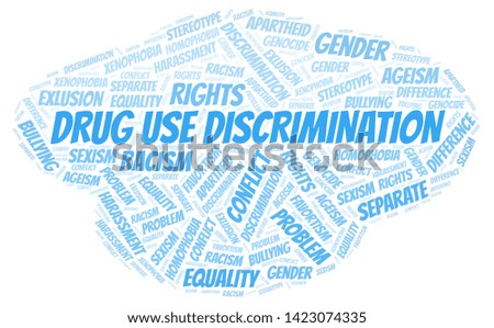 Drug Use Discrimination - type of discrimination - word cloud. Wordcloud made with text only.