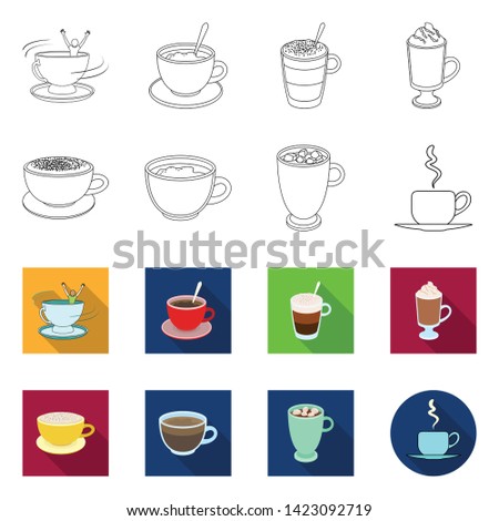 Vector design of cup and coffe icon. Set of cup and top  stock symbol for web.
