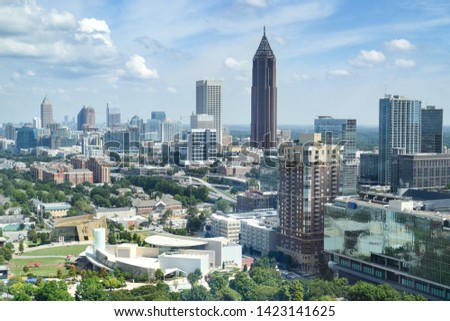 Aerial View of Downtown Atlanta (Midtown) and Olympic Park - Atlanta, Georgia, USA