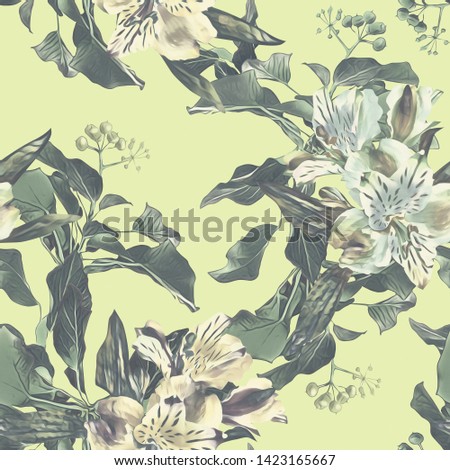 Seamless pattern of tropic flowers. Watercolor painted. Floral illustration template.