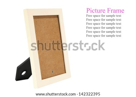 wooden picture frame isolated on white with sample text