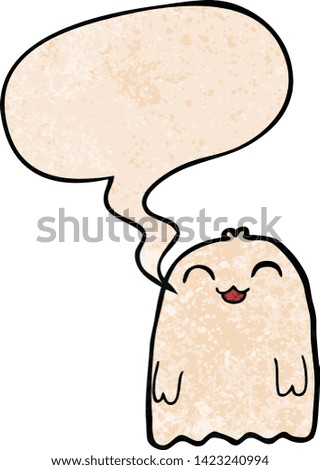 cartoon ghost with speech bubble in retro texture style