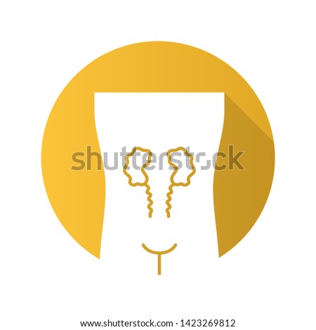 Ill kidneys flat design long shadow glyph icon. Sore human organ. Unhealthy urinary system. Nephropathy. Sick internal body part. Kidney failure. Vector silhouette illustration