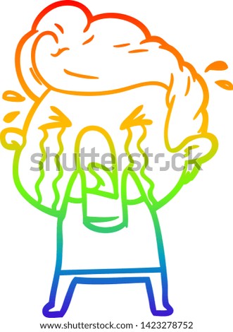 rainbow gradient line drawing of a cartoon crying man