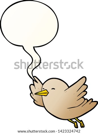 cartoon bird flying with speech bubble in smooth gradient style