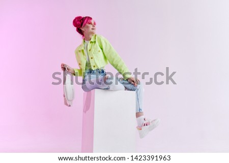 woman with bag fashion style glamor neon