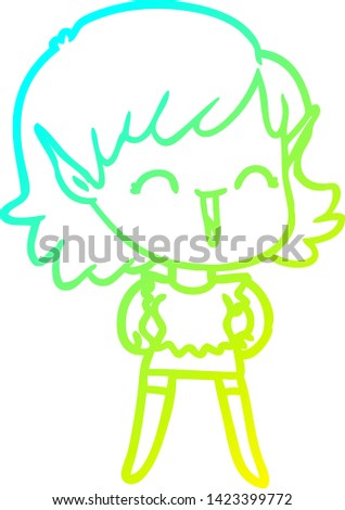 cold gradient line drawing of a cartoon elf girl