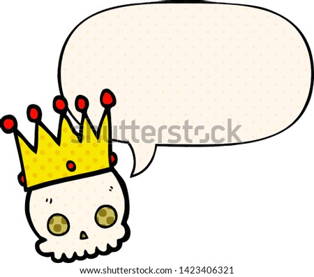 cartoon skull with crown with speech bubble in comic book style