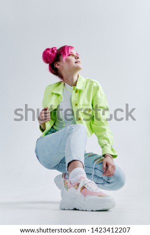sneakers jeans retro style fashion pink hair