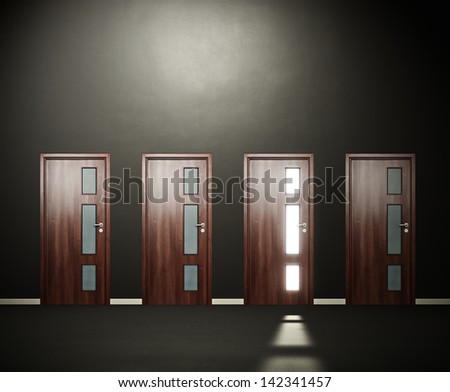 four doors in the dark room Royalty-Free Stock Photo #142341457