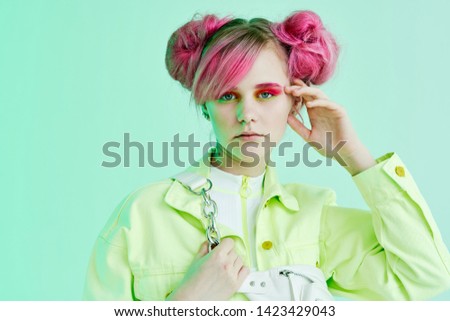woman with pink hair makeup portrait