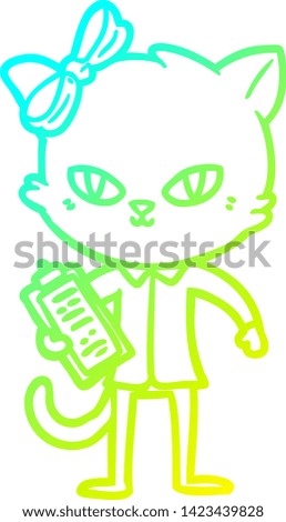 cold gradient line drawing of a cute cartoon cat