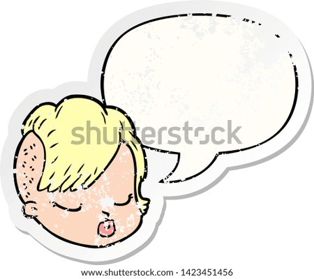 cartoon female face with speech bubble distressed distressed old sticker