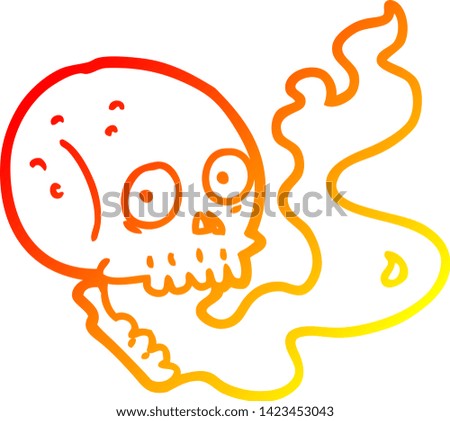 warm gradient line drawing of a cartoon haunted skull