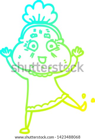 cold gradient line drawing of a cartoon dancing old lady