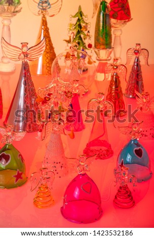 conceptual shot made of colorful interesting glass Christmas ornaments and gift objects group composition glass Christmas tree objects ornaments wonderfully different Buy now.