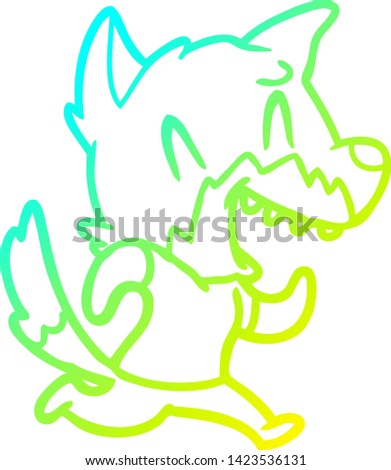 cold gradient line drawing of a laughing fox running away