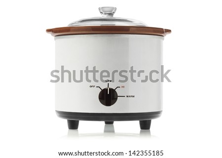 Electric Slow Cooker On White Background Royalty-Free Stock Photo #142355185