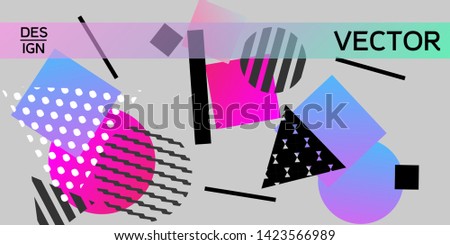 Geometric abstract background with trendy isometric shapes. Minimal universal banner templates in memphis style. Dynamic composition. Vector illustration.