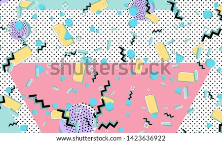 Color background. Memphis style. Funky abstract pattern. Geometric elements. Vector Illustration.