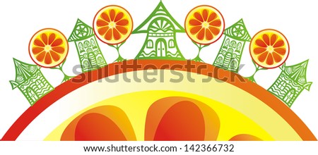 Orange houses trees nature organic vector illustration