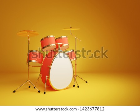 Egg in the form of a drum set on a yellow background, clipping path included. 3d illustration