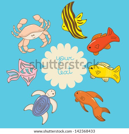 Sea life vector card