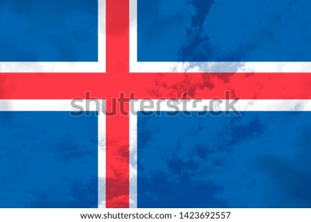 Beautiful silk flag of Iceland with soft folds in the wind