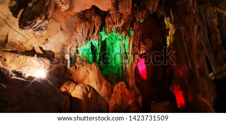 Limestone cave, Stalactites, jung cave at Vang Vieng
