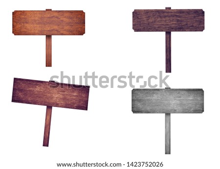 collection of various wooden signs with chain on white background. each one is shot separately