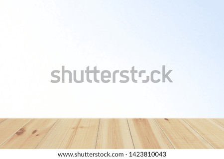 Empty Wood Plate Top Table On Blue Sky Background 
