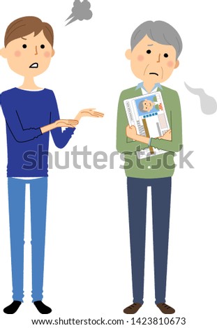 It is an illustration in which an elderly driver discusses the return of a license.