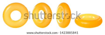 Set of bright inflatable rings on white background Royalty-Free Stock Photo #1423885841