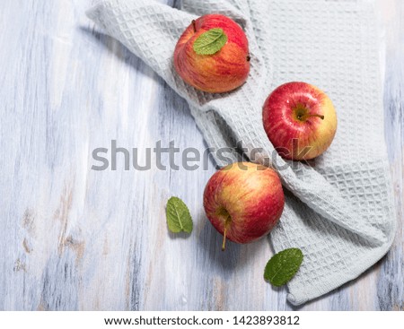 Fresh apples, top view copy space background, healthy eating concept