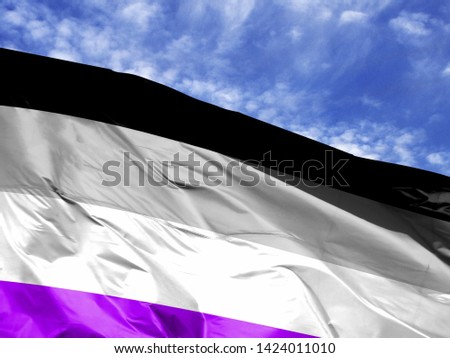 waving flag of asexual close up against blue sky