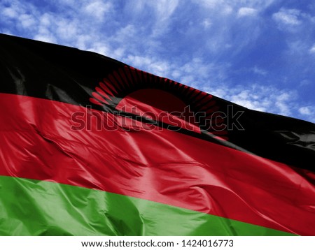 waving flag of Malawi close up against blue sky