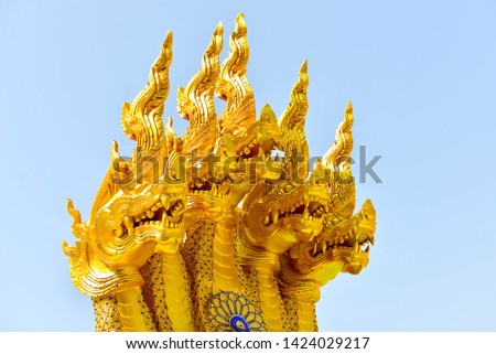 Golden Yellow Naga Five Heads in Thailand