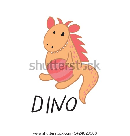 Cute dinosaur. Funny cartoon dino. Hand drawn vector doodle for kids.