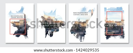 Vector paint brush clipping masks for flyer, presentation, brochure, banner, poster design. City blur background. Royalty-Free Stock Photo #1424029535