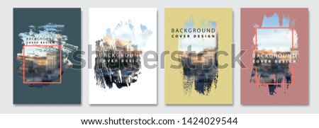 Vector paint brush clipping masks for flyer, presentation, brochure, banner, poster design. City blur background. Royalty-Free Stock Photo #1424029544