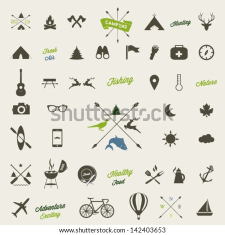 Summer camping  icon set