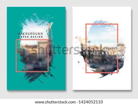 Vector paint brush clipping masks for flyer, presentation, brochure, banner, poster design. City blur background. Royalty-Free Stock Photo #1424052110